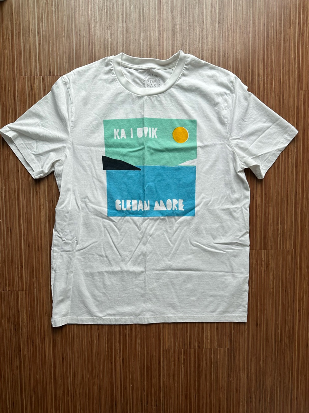 White Graphic Tee with Blue & Mint Design Sea Croatia, Like New, Unisex Large